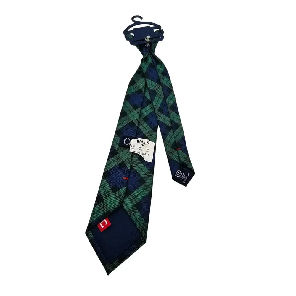 Chaps by Ralph Lauren Boys Clip On Tie Blue Green Plaid NEW